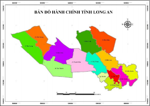 Compilation of district-level administrative units in Long An province, Vietnam