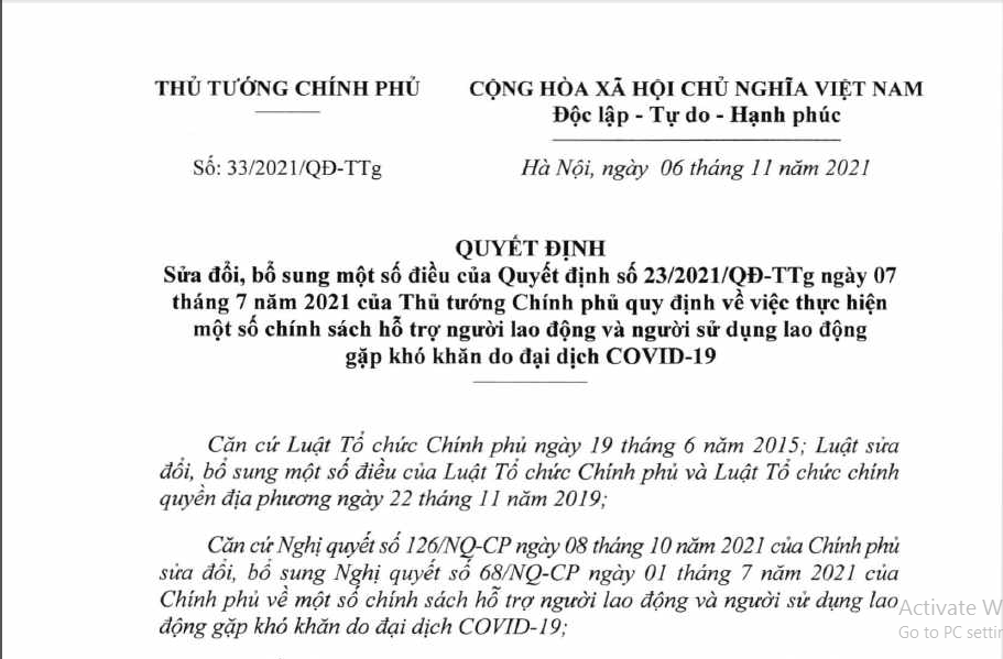 Amendment to the conditions to support employees facing difficulties due to COVID-19 according to Decree 68 of Vietnam 