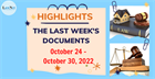 Highlights of the last week's documents (October 24 - October 30, 2022)