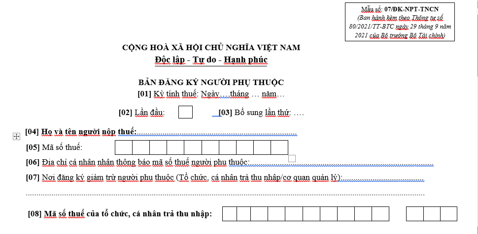 Đăng ký người phụ thuộc