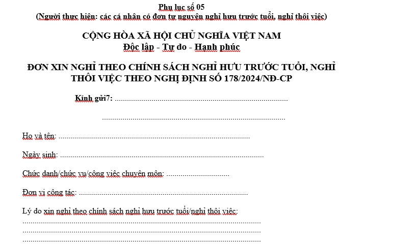 Đơn xin nghỉ hưu trước tuổi