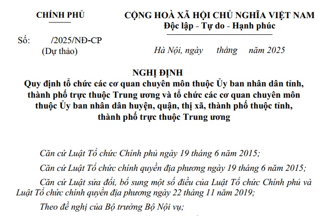 Dự thảo Nghị định về tổ chức các cơ quan chuyên môn của UBND cấp tỉnh, cấp huyện