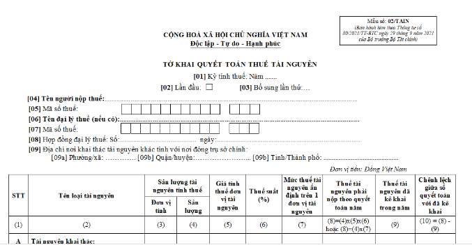 Resource Tax Finalization Form