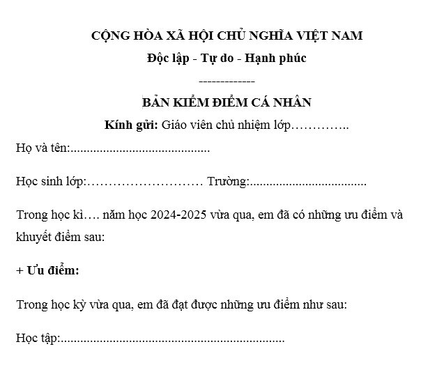 Bảng kiểm điểm học sinh THPT