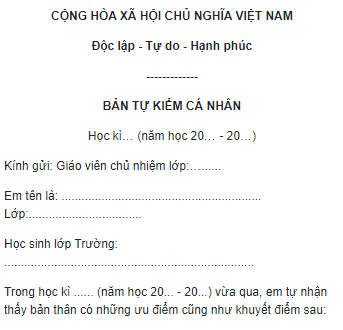 Bảng tự kiểm điểm cá nhân