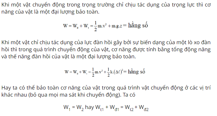 Công thức bảo toàn cơ năng