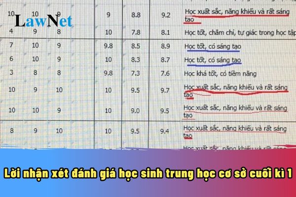 Hướng dẫn viết lời nhận xét đánh giá học sinh trung học cơ sở cuối kì 1 năm học 2024 2025?