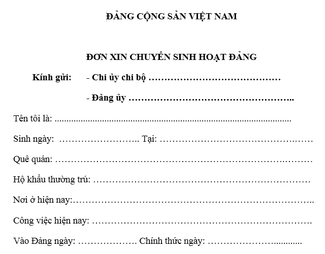 Đơn chuyển sinh hoạt Đảng