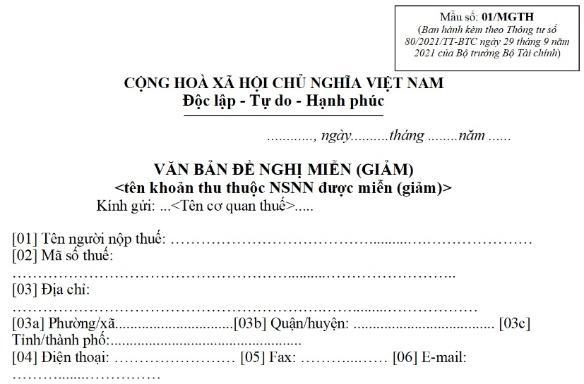 Đơn giảm thuế tiêu thụ đặc biệt