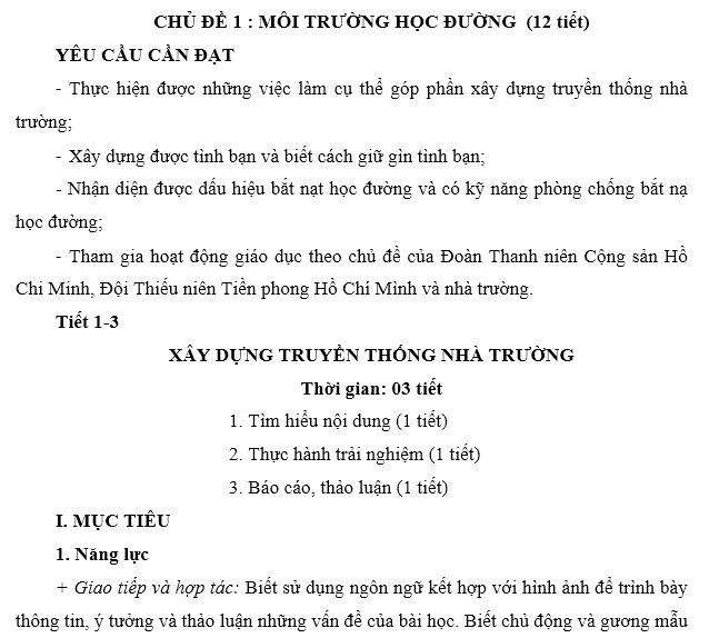 Chương trình hoạt động trải nghiệm lớp 8