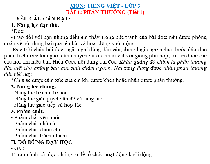 Hướng dẫn soạn giáo án Tiếng Việt lớp 3 Chân trời sáng tạo Tuần 7