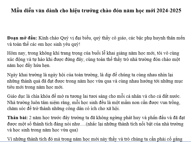 Mẫu diễn văn khai giảng