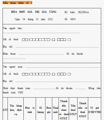 Hóa đơn giá trị gia tăng dùng cho doanh nghiệp đặc thù thu bằng ngoại tệ