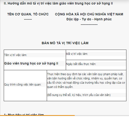 Hướng dẫn vị trí việc làm giáo viên THCS hạng 2