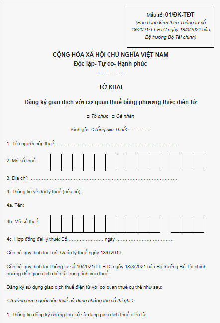 Registration Form to Transact with Tax Authorities