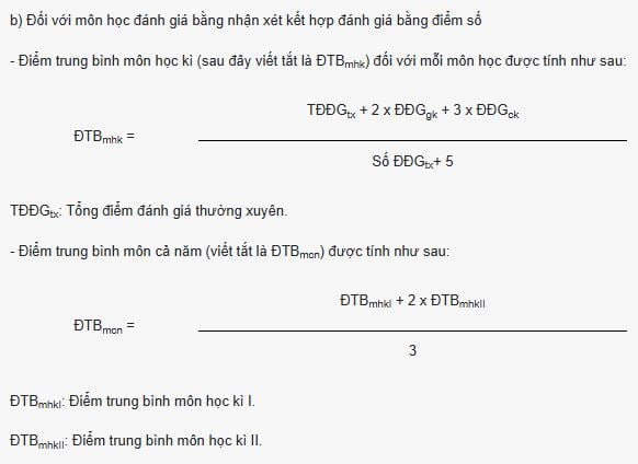 Công thức tính điểm trung bình môn