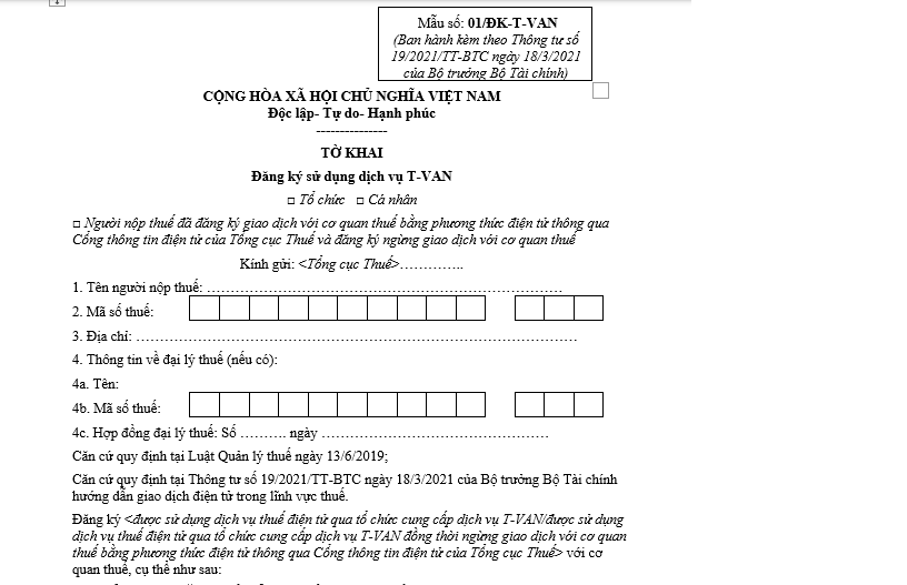 Dịch vụ T-VAN là gì? Tờ khai đăng ký sử dụng dịch vụ T-VAN là tờ khai nào?