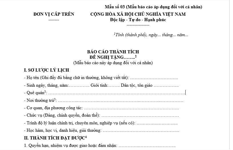 Báo cáo thành tích