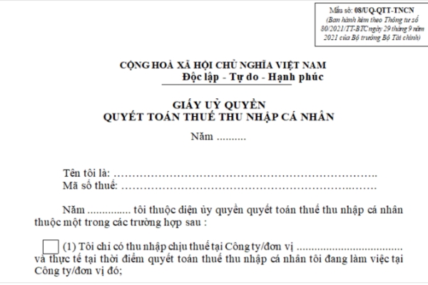 Ủy quyền quyết toán thuế