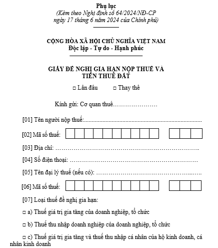 Form for the request for the extension of tax payment and land rent in 2024?