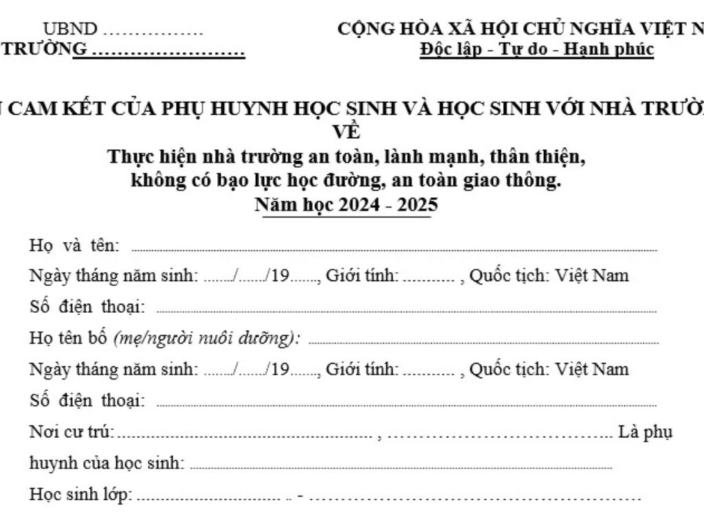 bảng cam kết