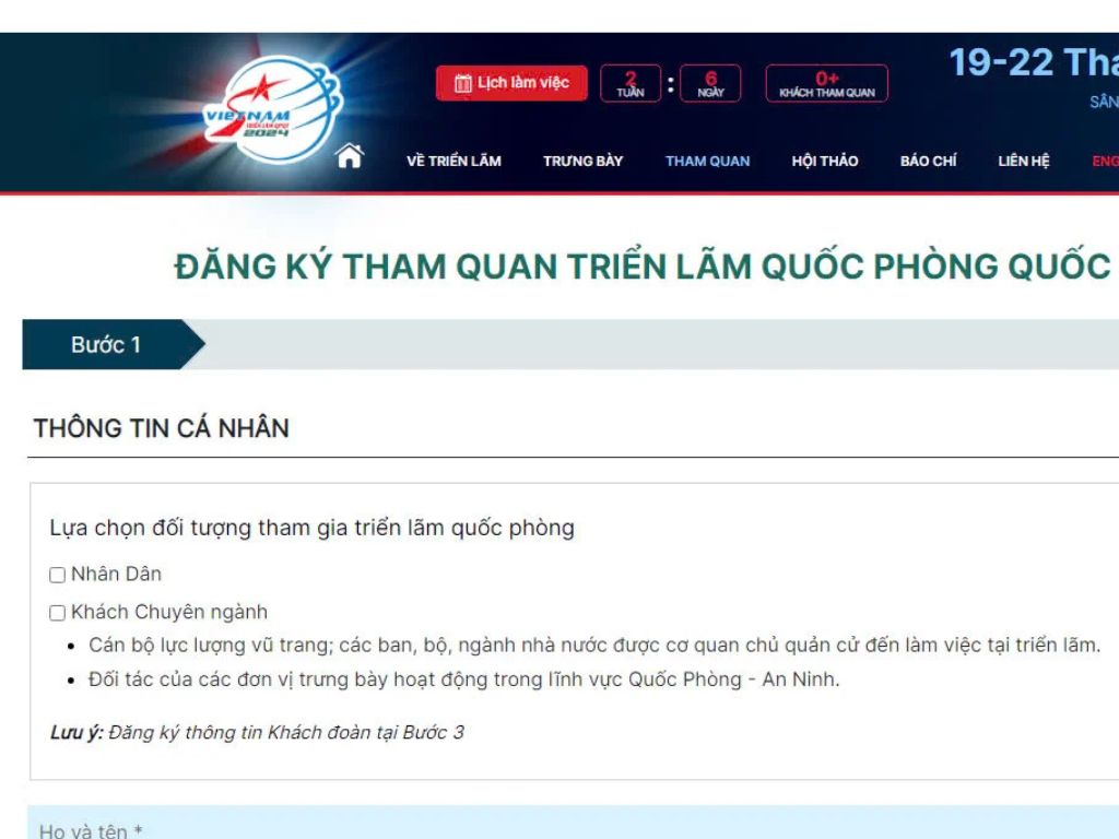 đăng kí tham quan triễn lãm quốc phòng