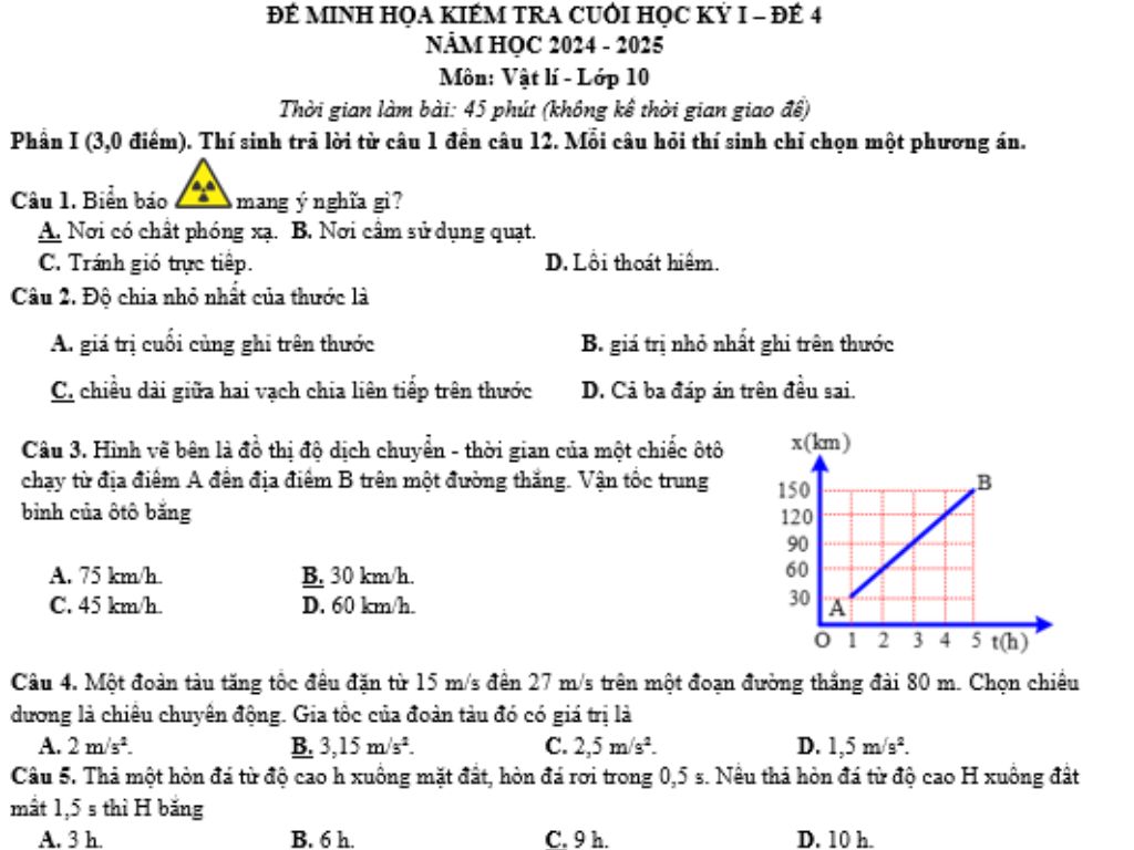 đề thi vật lí 10