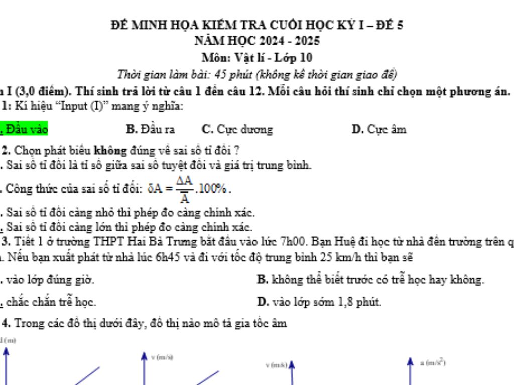 đề thi vật lí 10