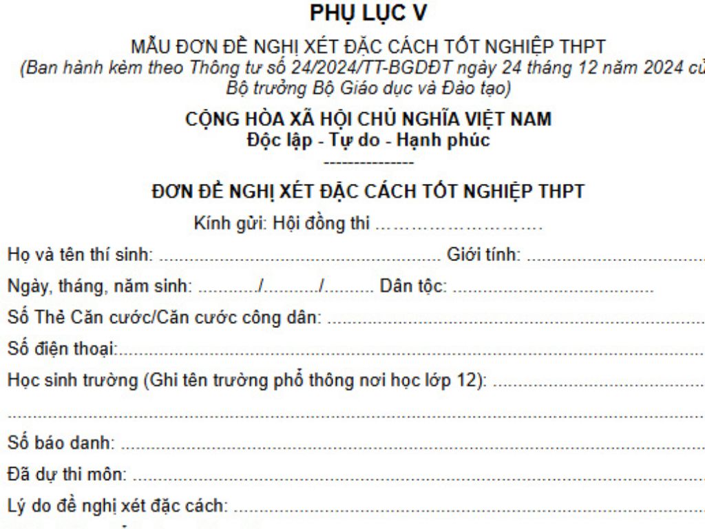 đơn xét đặc cách