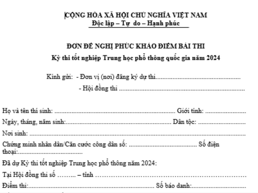 đơn xin phuc khao thpt