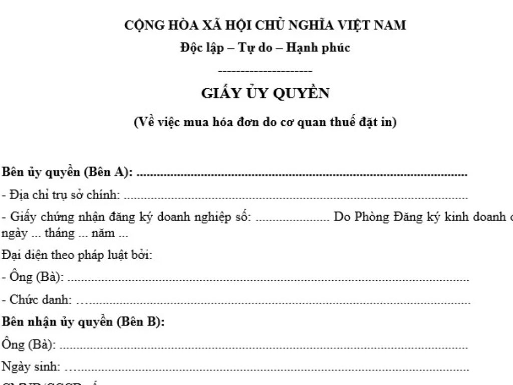 mẫu văn bản ủy quyền