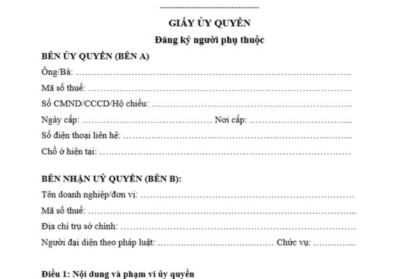 mẫu giấy ủy quyền