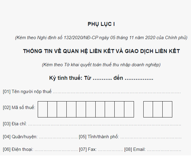 Tải về phụ lục thông tin về quan hệ liên kết và giao dịch liên kết