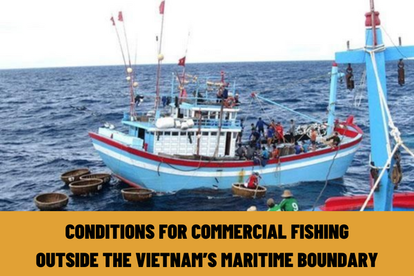 What are the conditions for commercial fishing outside the Vietnam’s maritime boundary? What are the responsibilities of organizations and individuals engaged in commercial fishing outside the Vietnam’s maritime boundary?
