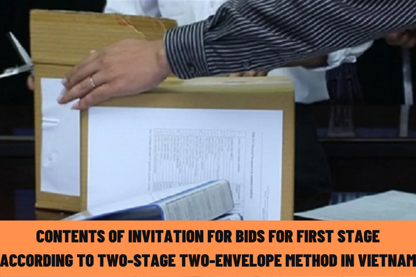 What are the contents of the invitation for bids for the first stage according to the two-stage two-envelope method in Vietnam?