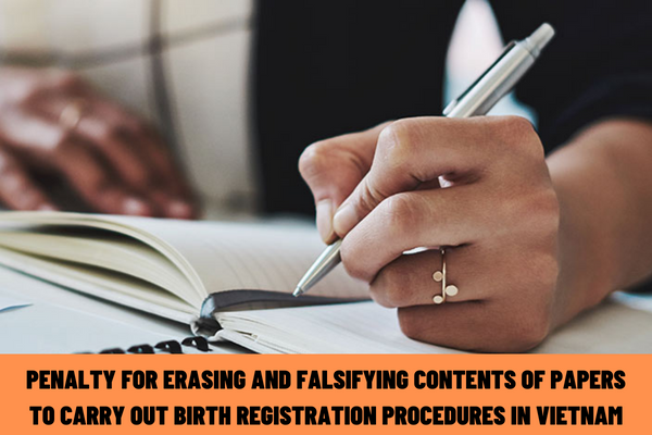 What is the penalty for erasing and falsifying the contents of papers to carry out birth registration procedures in Vietnam?