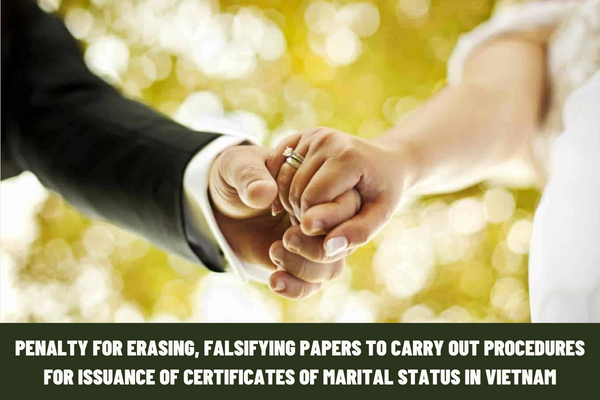 What is the penalty for erasing and falsifying the contents of papers to carry out procedures for issuance of certificates of marital status in Vietnam?