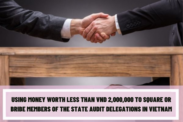 What are the penalties for using money worth less than VND 2,000,000 to square or bribe members of the state audit delegations in Vietnam?