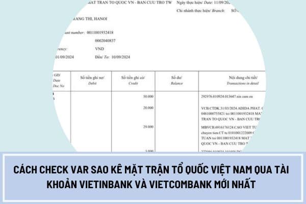 How to Check var statements of Vietnam Fatherland Front via Vietinbank and Vietcombank accounts as of the latest update?