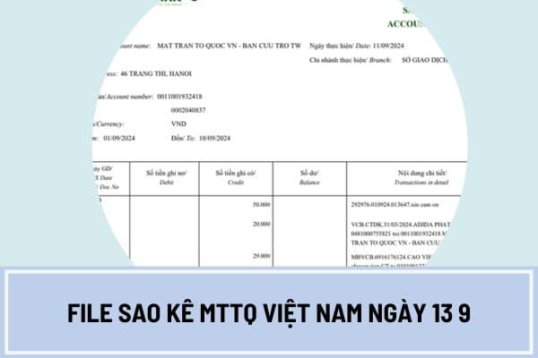 Đã có File sao kê MTTQ Việt Nam ngày 13 9 Vietcombank?