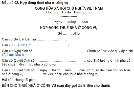 Mẫu 02 Hợp đồng thuê nhà ở công vụ