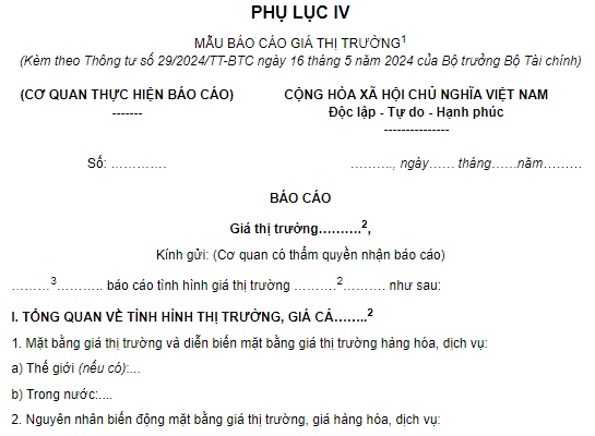 Mẫu báo cáo giá thị trường