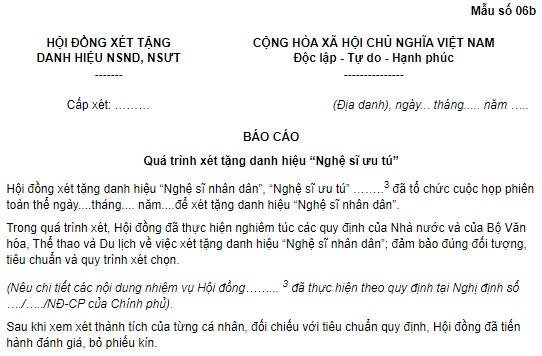 Báo cáo quá trình xét tặng danh hiệu "Nghệ sĩ ưu tú" của Hội đồng