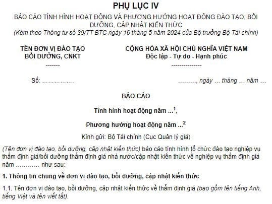 Mẫu báo cáo tình hình hoạt động và phương hướng hoạt động đào tạo, bồi dưỡng, cập nhật kiến thức