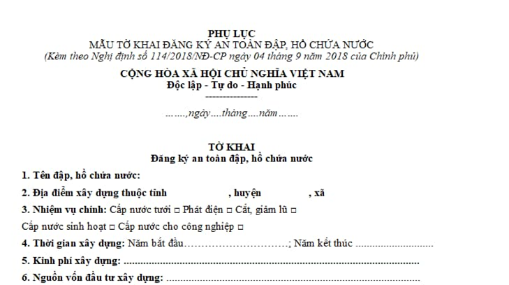 Vietnam: What is the latest declaration form for dam and reservoir ...