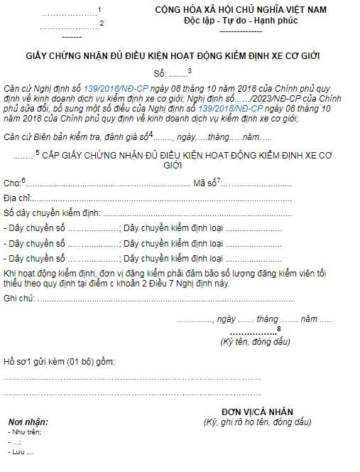 Vietnam: What is the certificate template of eligibility for motor ...