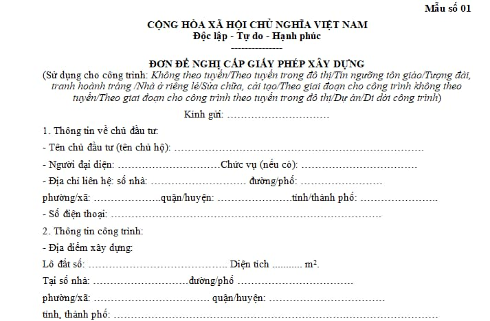 Vietnam: What is the application form for issuing a construction permit ...