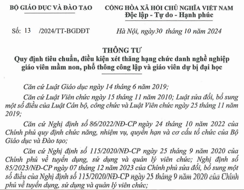 Đã có Thông tư 13/2024 về xét thăng hạng giáo viên mầm non từ 15/12/2024