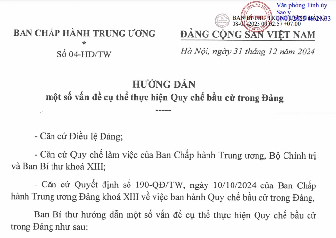 Đã có Hướng dẫn 04 năm 2024 về Quy chế bầu cử trong Đảng mới nhất