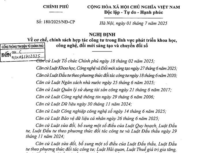 Đã có Nghị định 180/2025/NĐ-CP về cơ chế chính sách PPP trong lĩnh vực chuyển đổi số